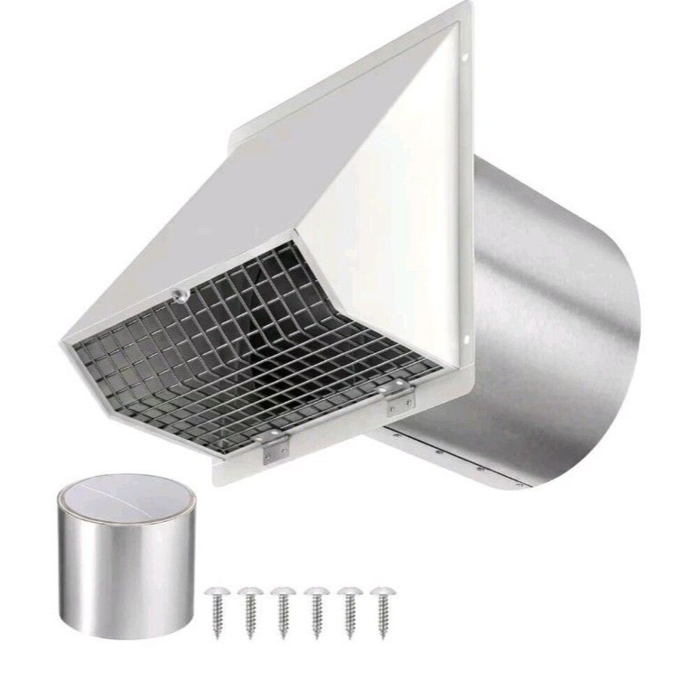 8" Hooded Wall Vent with Screen & Damper for Kitchen & Dryer Exhaust